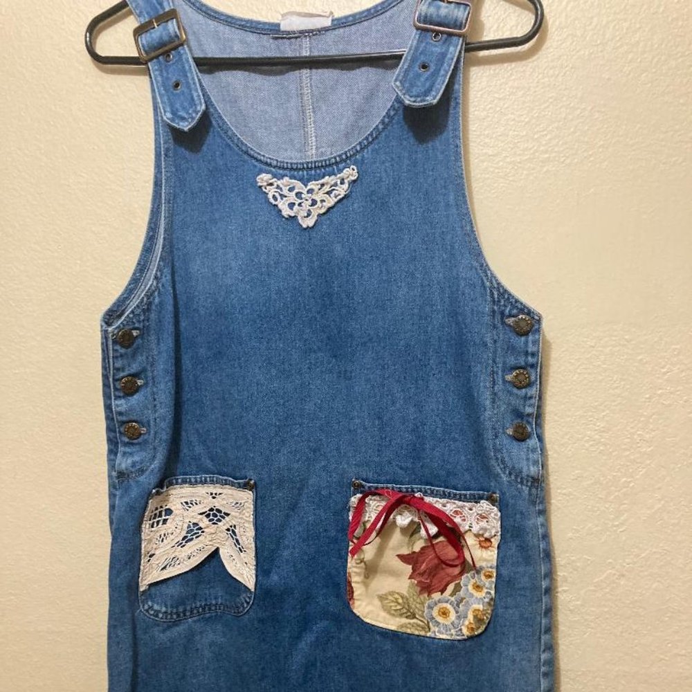Vintage Country Pickins Cottagecore Prairie Patchwork Denim Maxi Dress Size S/M